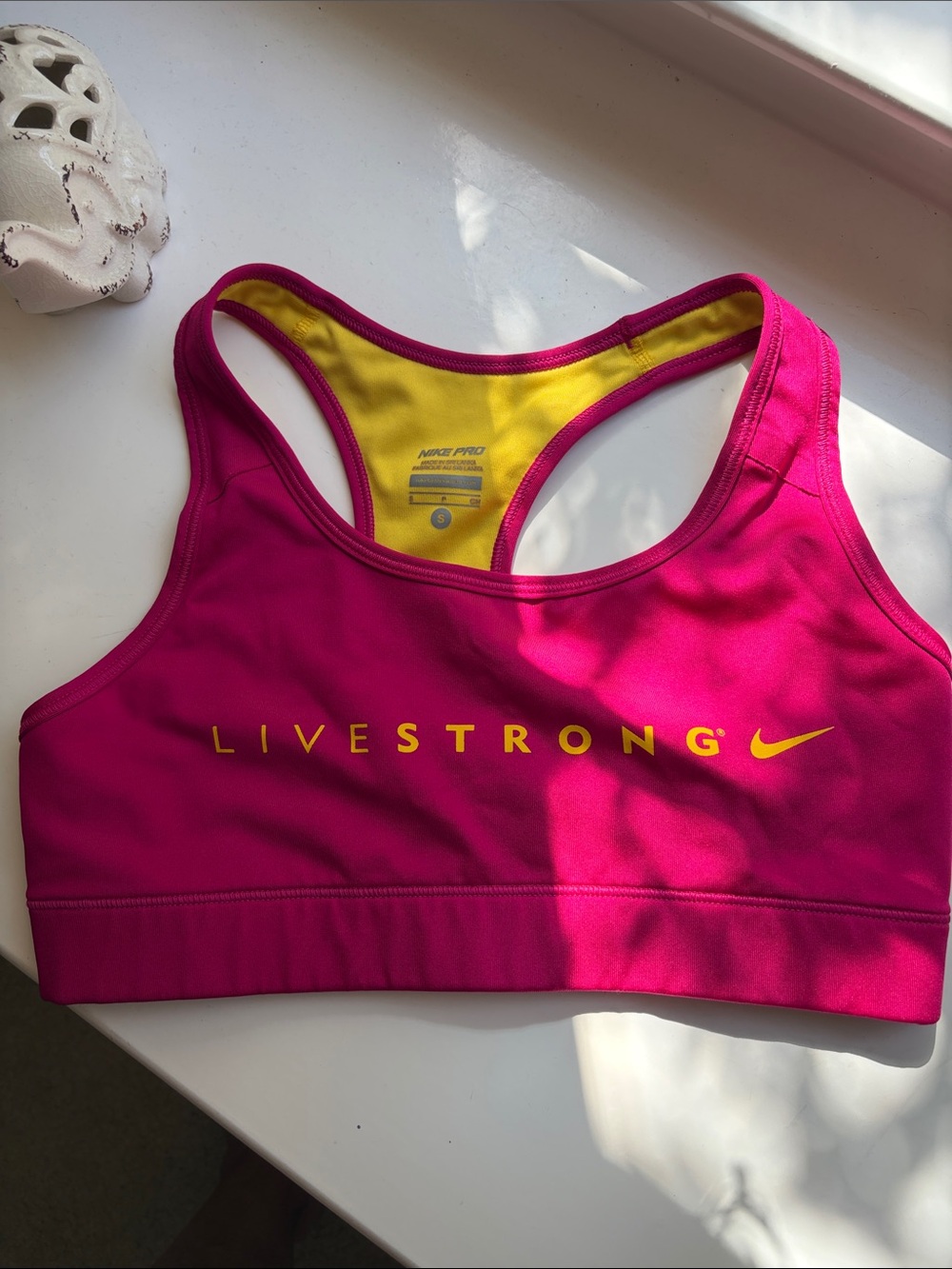 Nike Women's Pink and Yellow Livestrong Sports Bra